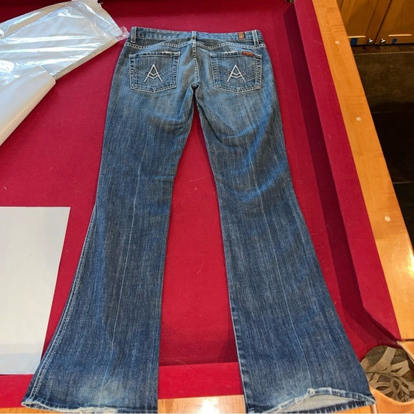 7 for all Mankind "A Pocket”Bootcut blue Jeans Frayed Cuff Flared Cotton size 28 - Picture 7 of 13